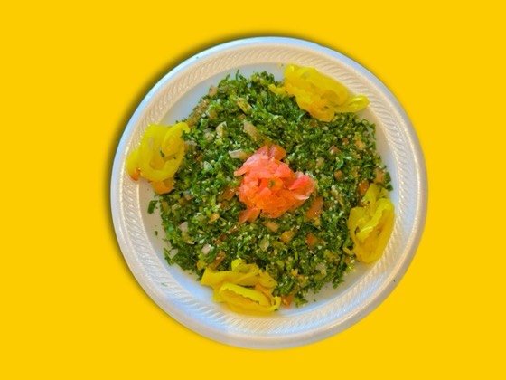 Tabbouleh salad of parsley, bulgur, tomato and onion